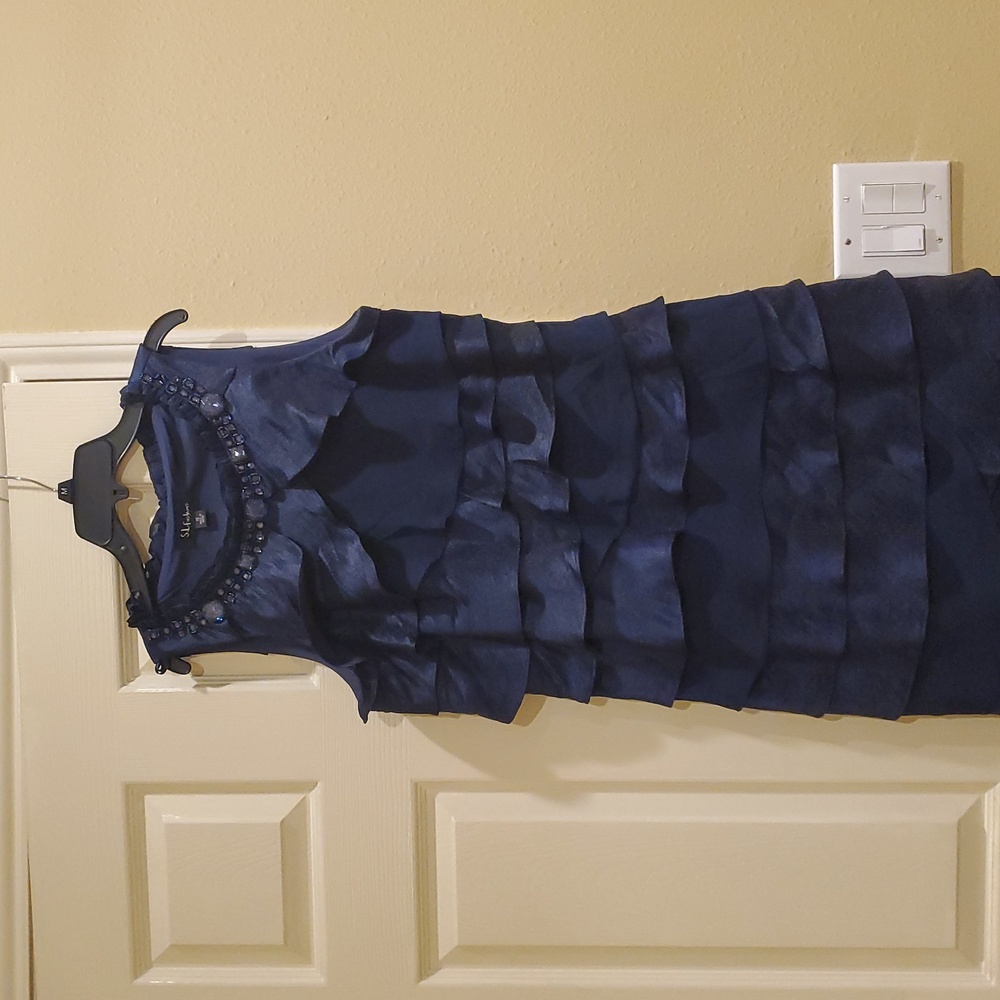 S.L. Fashions Navy Embellished Dress